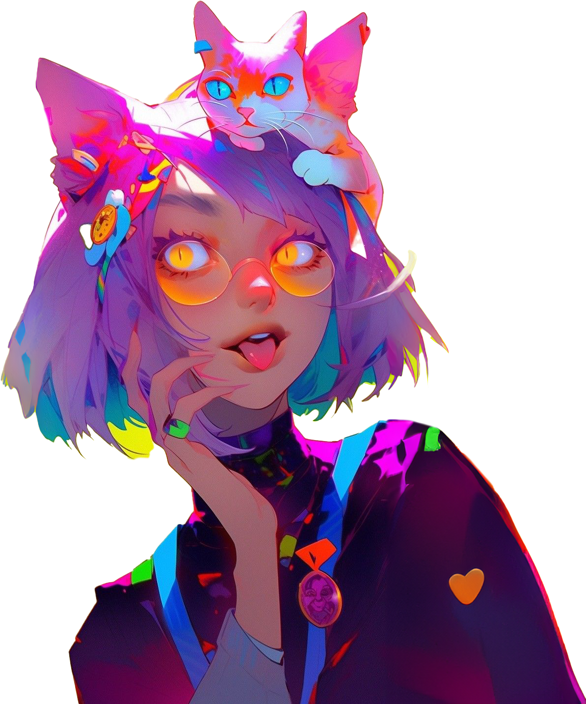 Neon pop-art cat illustration
